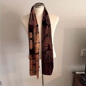 Lisa Kiss Elegant Brown and Black Women's Hand Painter Silk Blend Scarf 68”x10”
